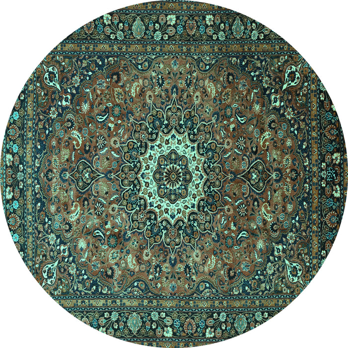 Round Medallion Turquoise Traditional Rug, tr1388turq
