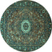 Round Medallion Turquoise Traditional Rug, tr1388turq