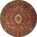 Round Medallion Brown Traditional Rug, tr1388brn