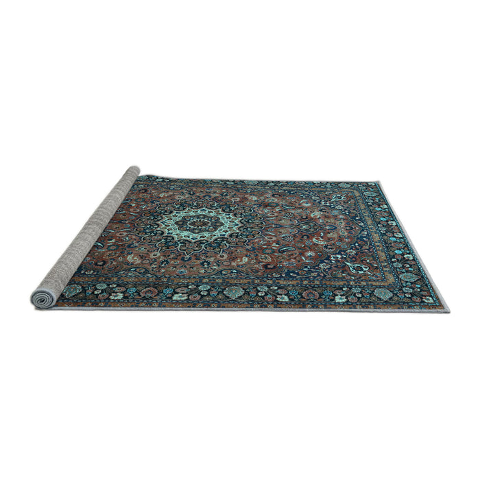 Sideview of Machine Washable Medallion Light Blue Traditional Rug, wshtr1388lblu