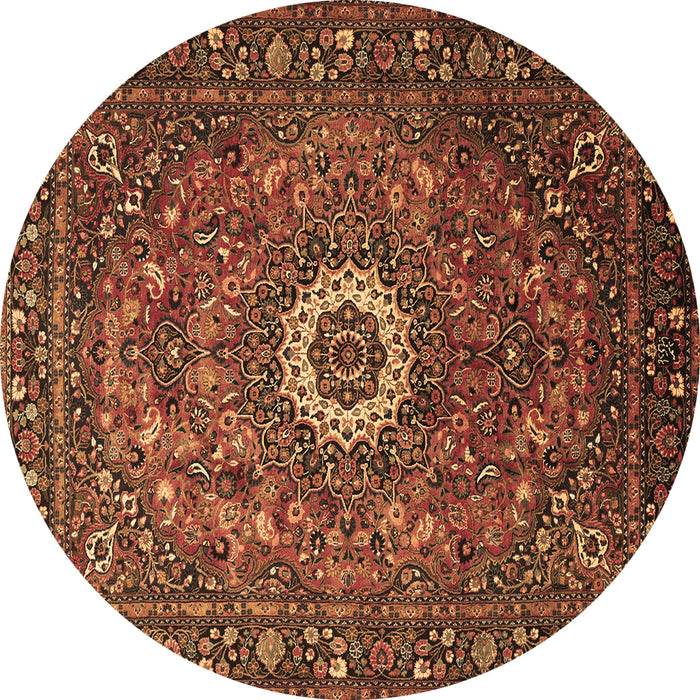 Round Machine Washable Medallion Brown Traditional Rug, wshtr1388brn