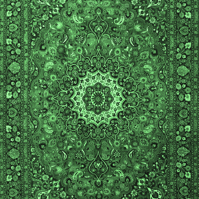 Machine Washable Medallion Emerald Green Traditional Area Rugs, wshtr1388emgrn