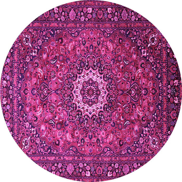 Round Machine Washable Medallion Pink Traditional Rug, wshtr1388pnk