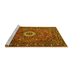 Sideview of Machine Washable Medallion Yellow Traditional Rug, wshtr1388yw