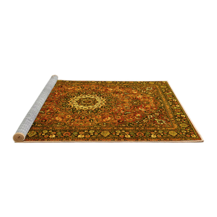 Sideview of Machine Washable Medallion Yellow Traditional Rug, wshtr1388yw