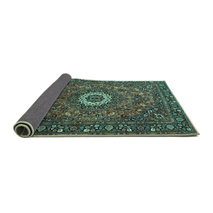 Sideview of Medallion Turquoise Traditional Rug, tr1388turq