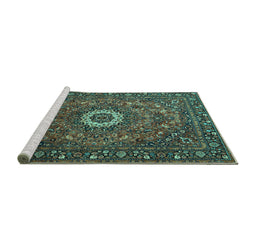 Sideview of Machine Washable Medallion Turquoise Traditional Area Rugs, wshtr1388turq
