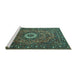 Sideview of Machine Washable Medallion Turquoise Traditional Area Rugs, wshtr1388turq