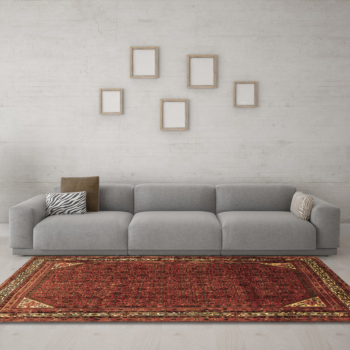 Machine Washable Persian Brown Traditional Rug in a Living Room,, wshtr1389brn