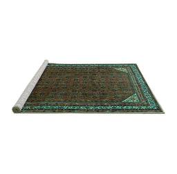 Sideview of Machine Washable Persian Turquoise Traditional Area Rugs, wshtr1389turq