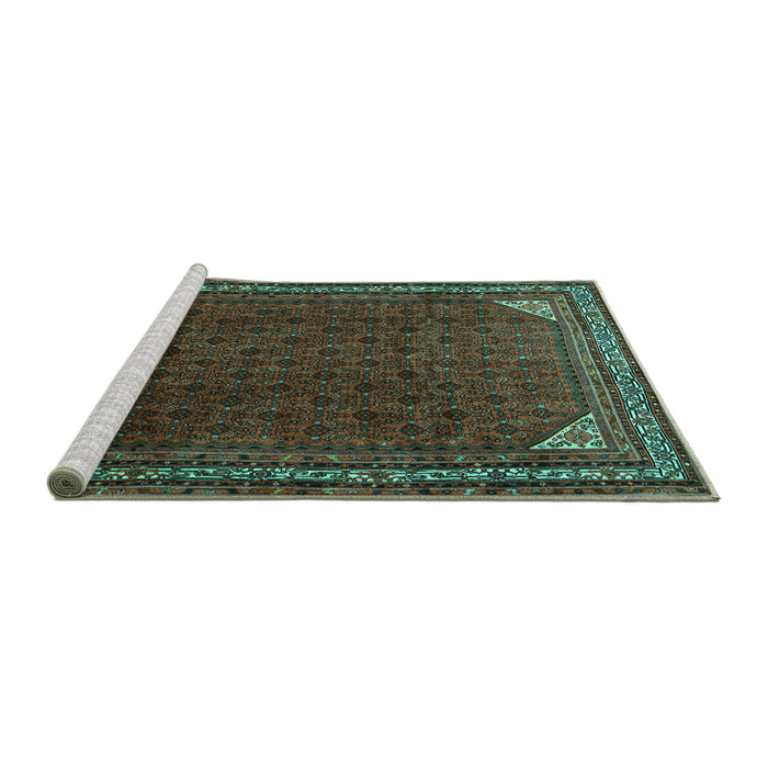 Sideview of Machine Washable Persian Turquoise Traditional Area Rugs, wshtr1389turq