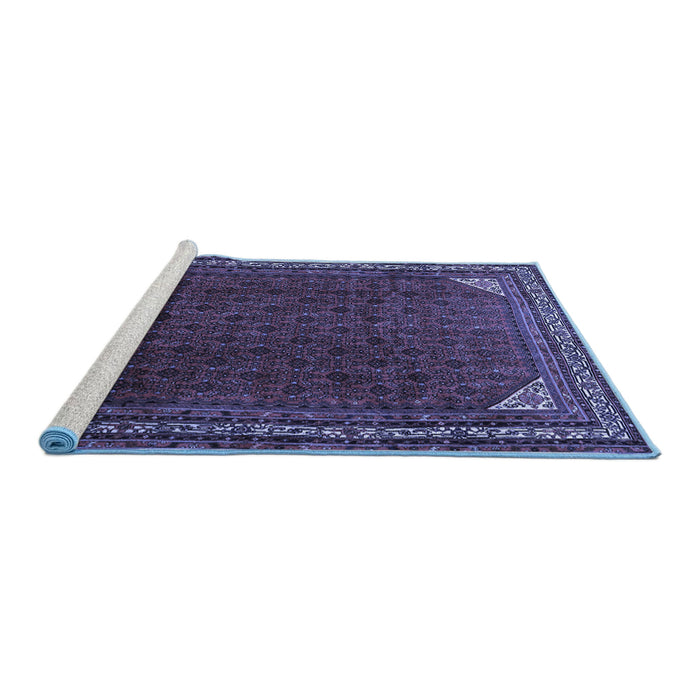 Sideview of Machine Washable Persian Blue Traditional Rug, wshtr1389blu