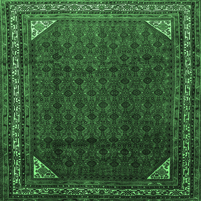 Square Machine Washable Persian Emerald Green Traditional Area Rugs, wshtr1389emgrn