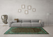 Machine Washable Persian Turquoise Traditional Area Rugs in a Living Room,, wshtr1389turq