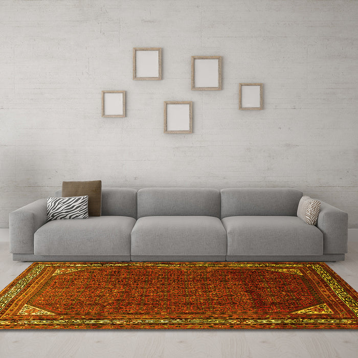 Machine Washable Persian Yellow Traditional Rug in a Living Room, wshtr1389yw