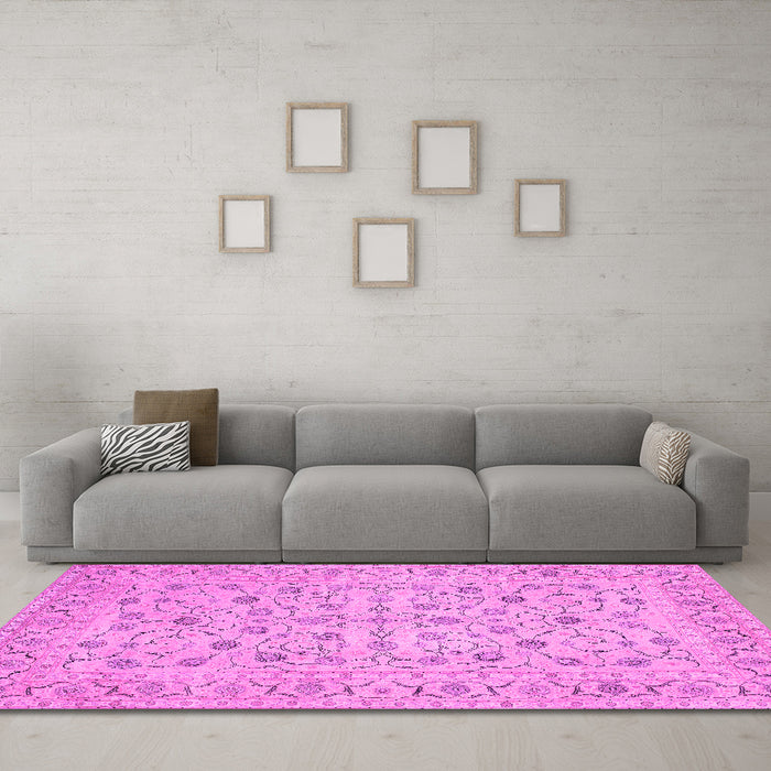 Machine Washable Persian Pink Traditional Rug in a Living Room, wshtr138pnk