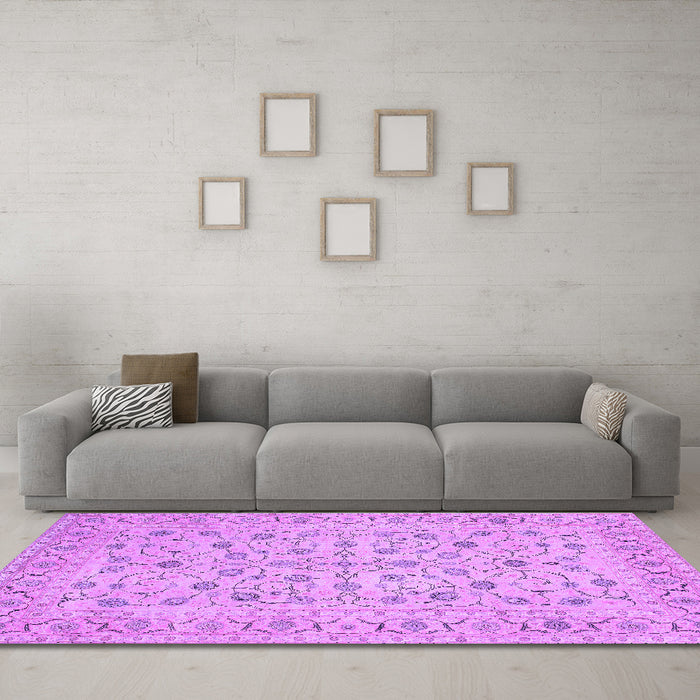 Machine Washable Persian Purple Traditional Area Rugs in a Living Room, wshtr138pur