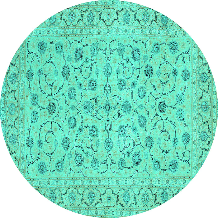 Round Machine Washable Persian Turquoise Traditional Area Rugs, wshtr138turq