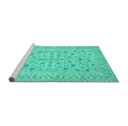Sideview of Machine Washable Persian Turquoise Traditional Area Rugs, wshtr138turq