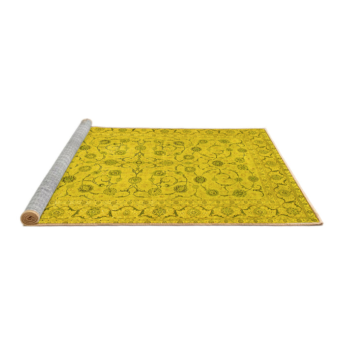 Sideview of Machine Washable Persian Yellow Traditional Rug, wshtr138yw