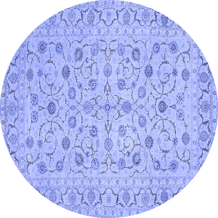 Round Machine Washable Persian Blue Traditional Rug, wshtr138blu