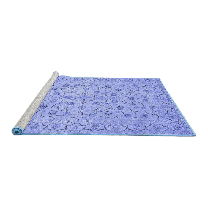 Sideview of Machine Washable Persian Blue Traditional Rug, wshtr138blu