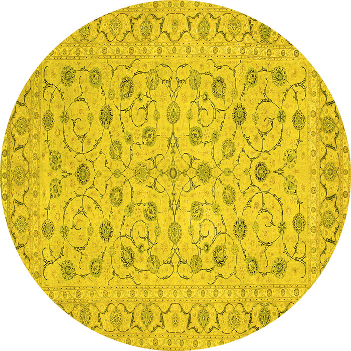 Round Machine Washable Persian Yellow Traditional Rug, wshtr138yw