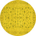 Round Machine Washable Persian Yellow Traditional Rug, wshtr138yw