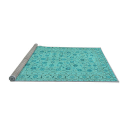 Sideview of Machine Washable Persian Light Blue Traditional Rug, wshtr138lblu