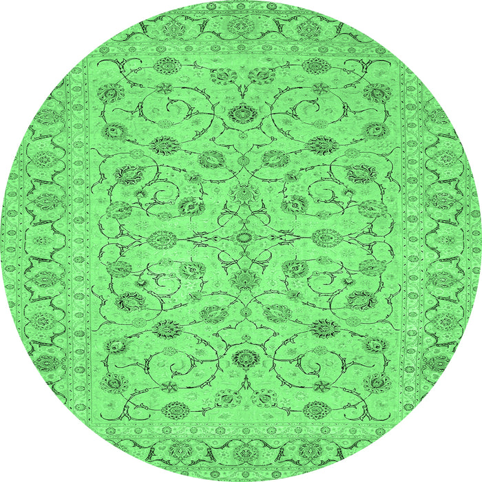 Round Machine Washable Persian Emerald Green Traditional Area Rugs, wshtr138emgrn