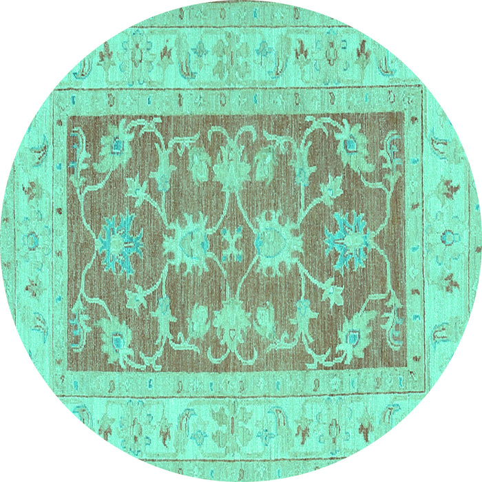 Round Oriental Turquoise Traditional Rug, tr1390turq