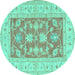 Round Oriental Turquoise Traditional Rug, tr1390turq