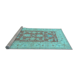 Sideview of Machine Washable Oriental Light Blue Traditional Rug, wshtr1390lblu