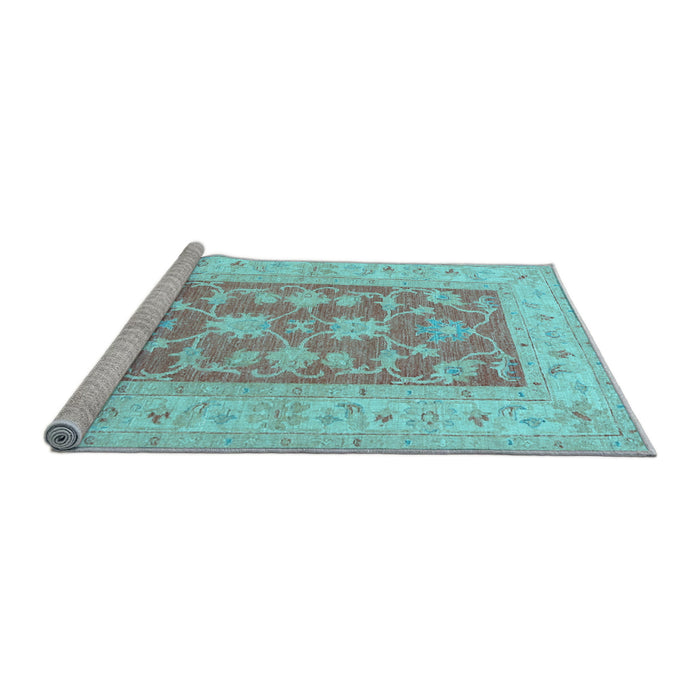 Sideview of Machine Washable Oriental Light Blue Traditional Rug, wshtr1390lblu