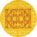 Round Oriental Yellow Traditional Rug, tr1390yw