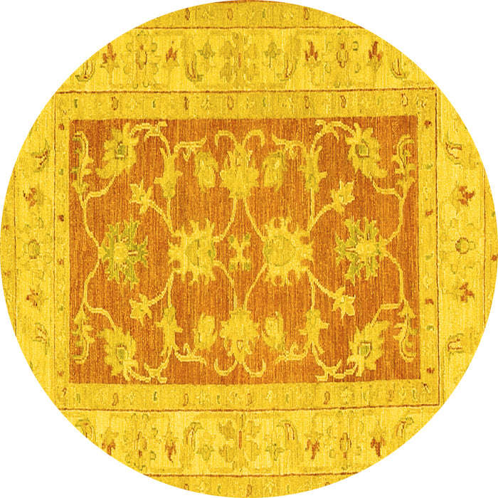 Round Machine Washable Oriental Yellow Traditional Rug, wshtr1390yw