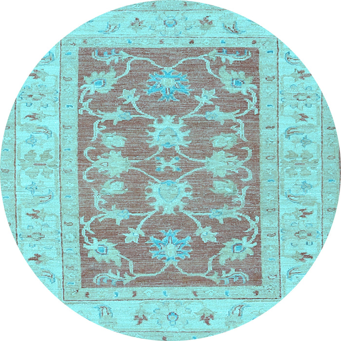 Round Oriental Light Blue Traditional Rug, tr1390lblu