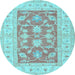 Round Oriental Light Blue Traditional Rug, tr1390lblu