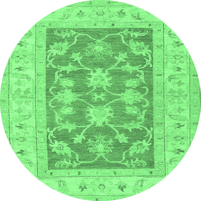 Round Machine Washable Oriental Emerald Green Traditional Area Rugs, wshtr1390emgrn