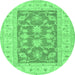 Round Machine Washable Oriental Emerald Green Traditional Area Rugs, wshtr1390emgrn