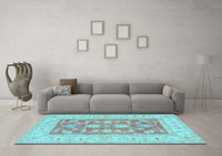 Machine Washable Oriental Light Blue Traditional Rug, wshtr1390lblu