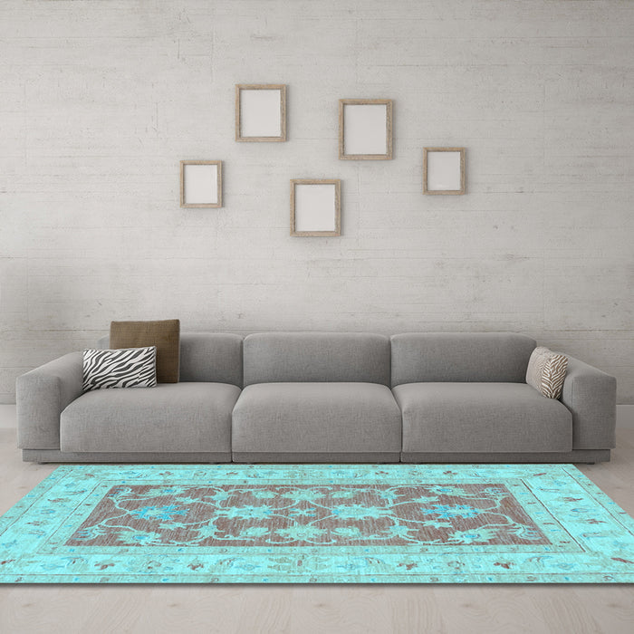 Machine Washable Oriental Light Blue Traditional Rug in a Living Room, wshtr1390lblu