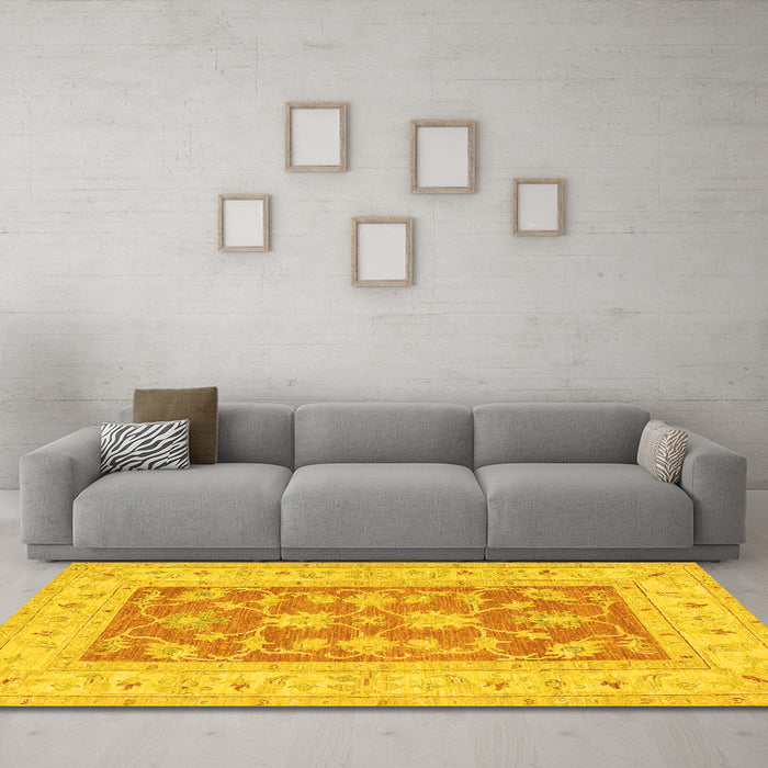 Machine Washable Oriental Yellow Traditional Rug in a Living Room, wshtr1390yw