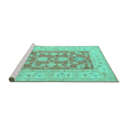 Sideview of Machine Washable Oriental Turquoise Traditional Area Rugs, wshtr1390turq