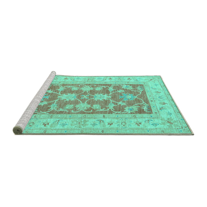 Sideview of Machine Washable Oriental Turquoise Traditional Area Rugs, wshtr1390turq