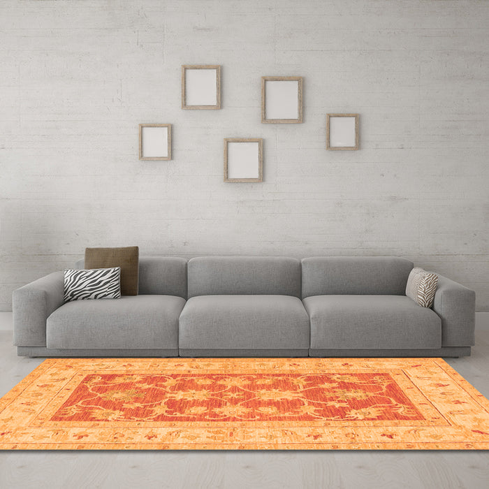 Machine Washable Oriental Orange Traditional Area Rugs in a Living Room, wshtr1390org