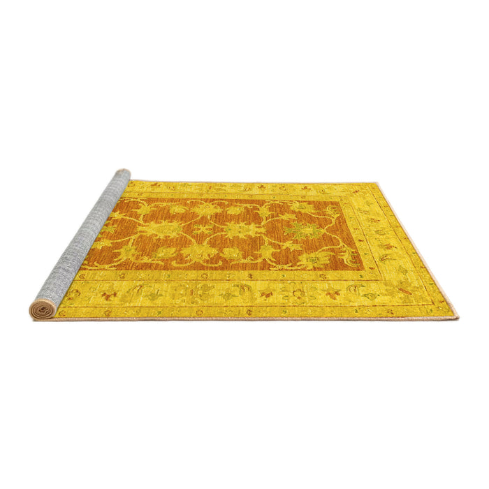 Sideview of Machine Washable Oriental Yellow Traditional Rug, wshtr1390yw