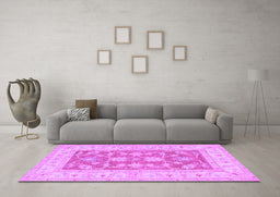 Machine Washable Oriental Purple Traditional Area Rugs in a Living Room, wshtr1390pur