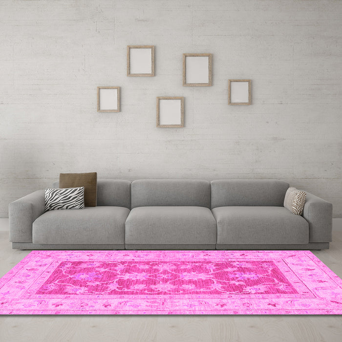 Machine Washable Oriental Pink Traditional Rug in a Living Room, wshtr1390pnk