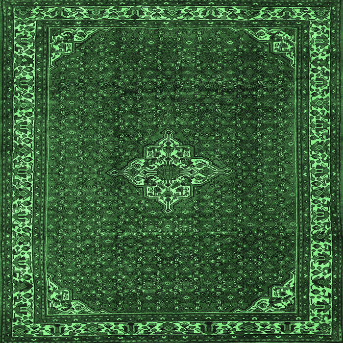 Square Machine Washable Persian Emerald Green Traditional Area Rugs, wshtr1391emgrn
